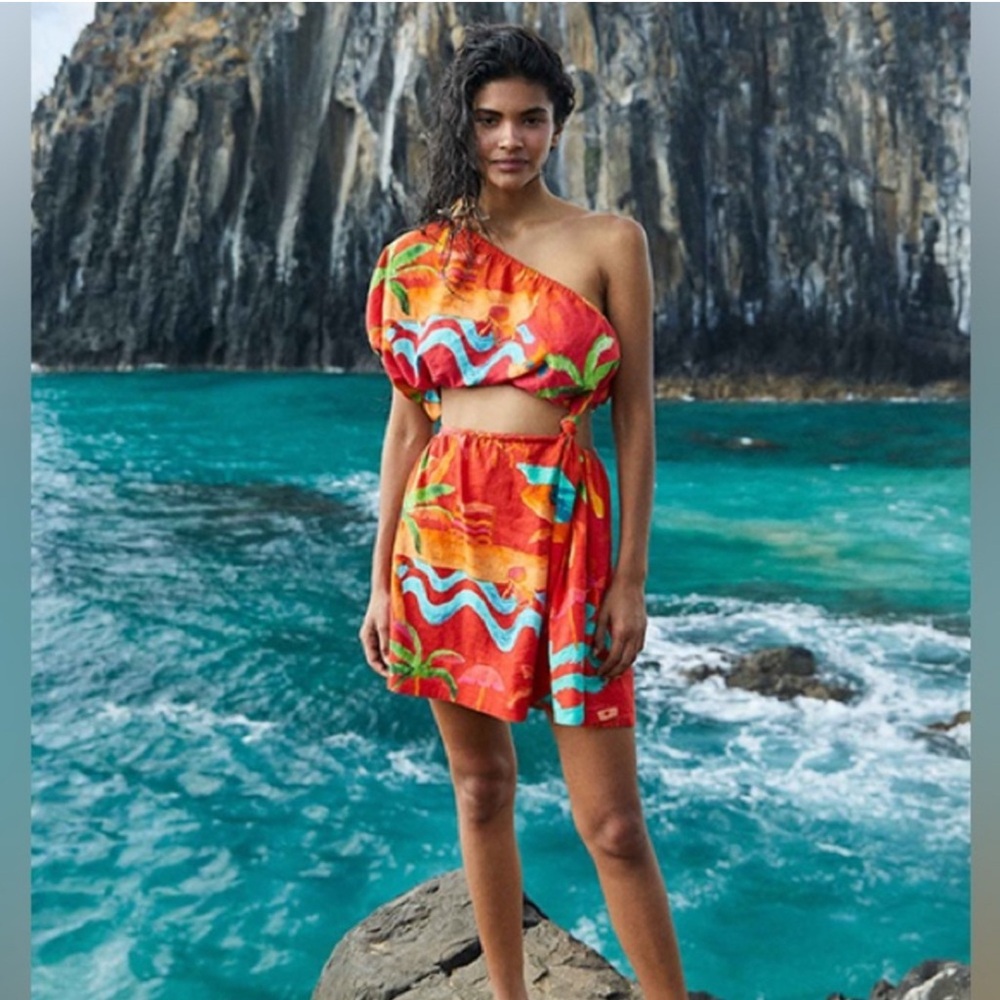 FARM RIO Red One-Shoulder Mini Dress Ipanema, NWT Small